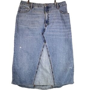 Old Navy High Rise Denim Midi Skirt Distressed Two-Tone Blue Sz 22